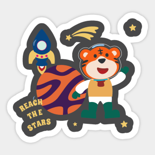 Space tiger or astronaut in a space suit with cartoon style Sticker